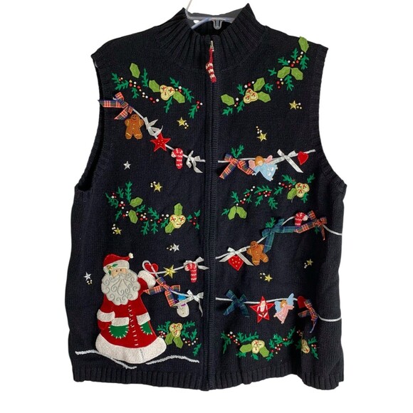 Vintage Planet & Company Woman 1X Christmas Sweater Vest Full Zip Santa - Picture 1 of 16